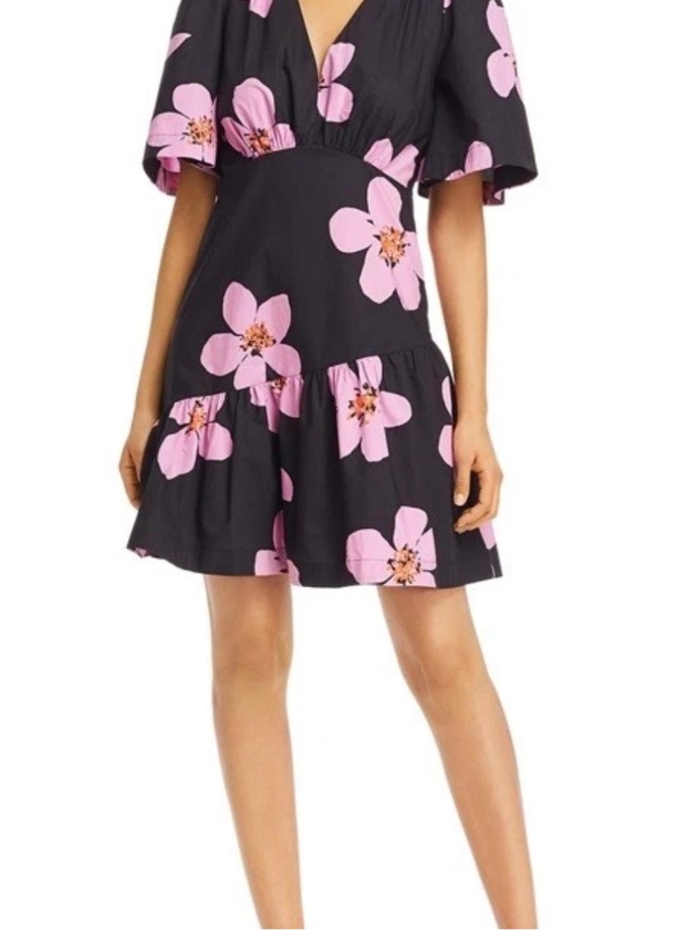 Kate Spade New York Floral Cotton Mini Dress Women 10 Pink Black Fit Summer